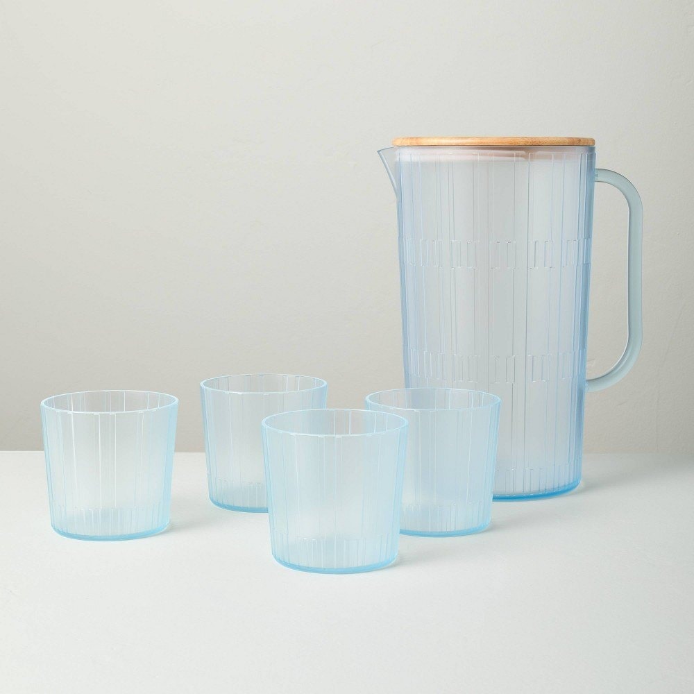 3L Acrylic Beverage Pitcher and Cup Set Blue - Hearth & Hand Magnolia, Target